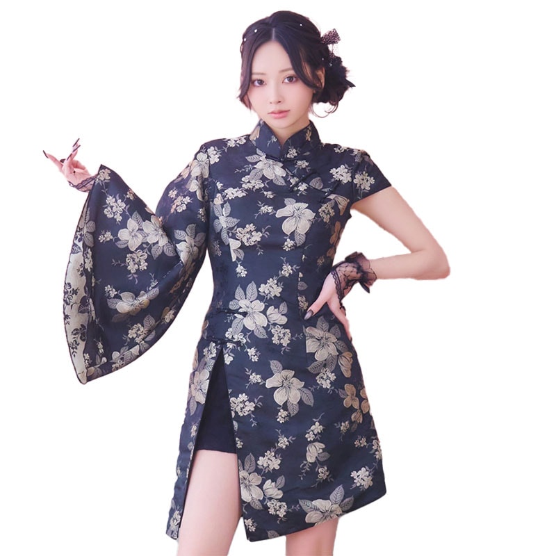 【SMLサイズ】アシンメトリー スリット レース 美脚 チャイナドレス チャイナ服 ミニ コスプレ イベント ハロウィン キャバドレス [1361]