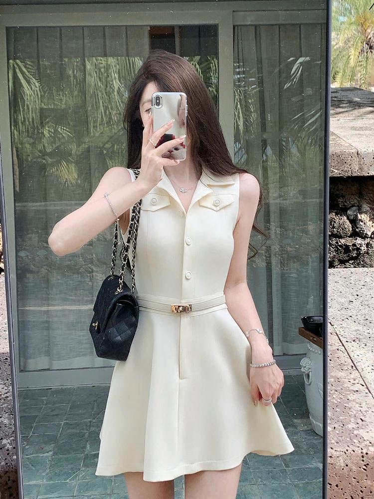 2025 春夏 シャツ ブラウスワンピース おしゃれかわいいミニ丈 ドレスタック スクエアネックAライン韓国ファッション レディース白スリーブお出かけキュート甘めフレンチ