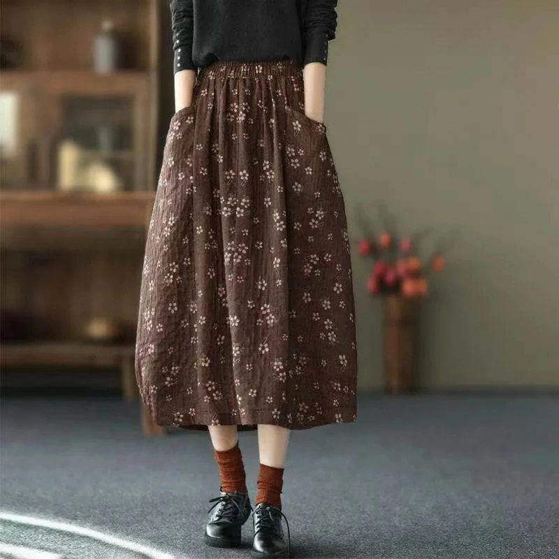 レディース 黒 パーティスカート オフィス ウエストゴム Aライン 花柄スカート 女子会 スカート フェミニン WILLS 大人 ホワイトデー コットン マキシ THOM きれいめ ミモレ丈 ロングス