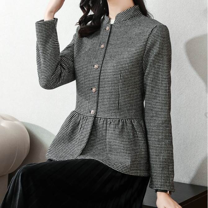 アウター レディース ジャケット 上着 長袖 スタンドカラー ペプラム ウエストマーク ハイウエスト