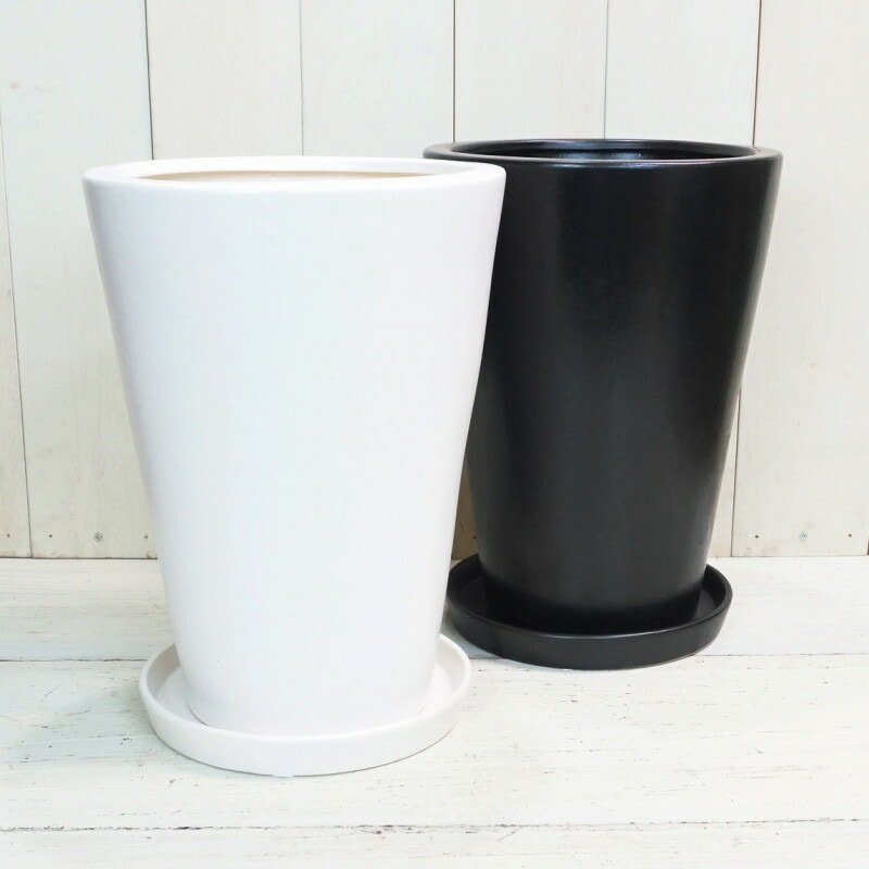 植木鉢 おしゃれ 陶器鉢 MP12 (2色) 26cm 8.5号 底穴あり 受け皿付 ツヤなし 観葉植物向け