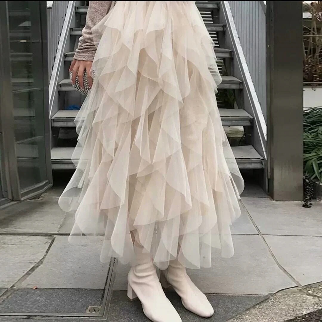 【送料無料】全5色 ロングスカート フリル 大人 キレイめ カジュアル 体型カバー 長め スカート お