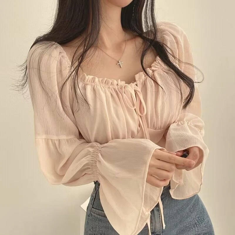 人气 新作 今っぽシアーシャツ OL 通勤 おしゃれ 韓国ファッション 百掛け 長袖 シャツ Tシャツ女性 百掛け カジュアル 46aa4827