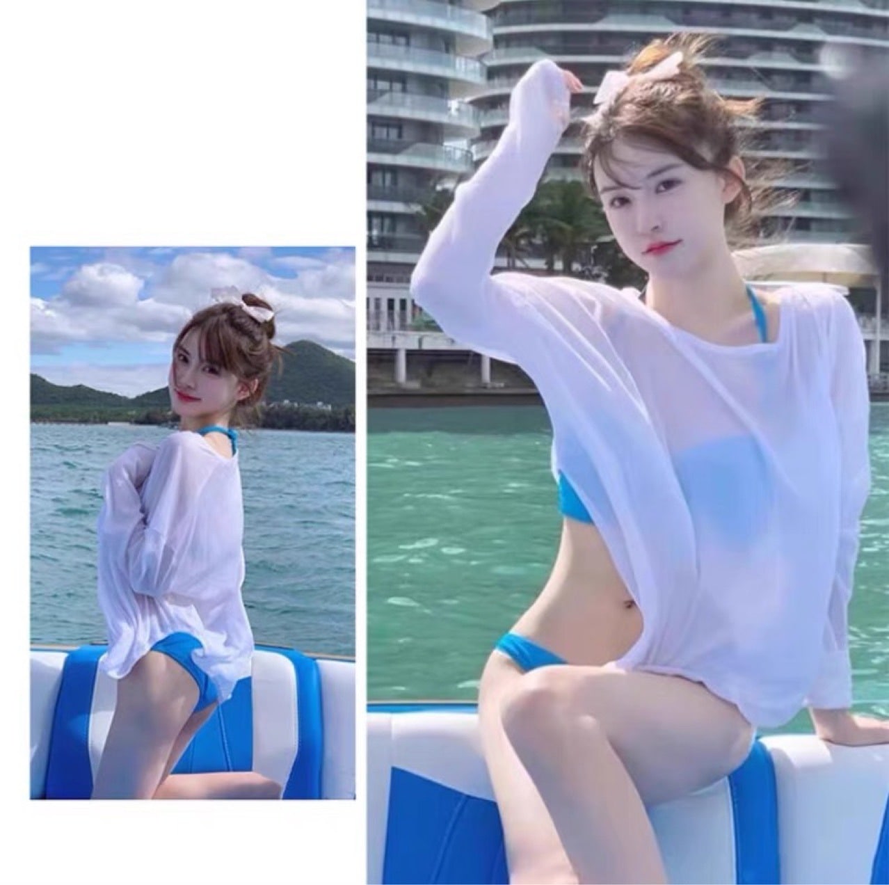 【1つ買うと10つ無料】2025コットンビキニシャツスリット日焼け止めドロップショルダーラウンドネックオーバー視点スイムスーツビーチスカートの女性