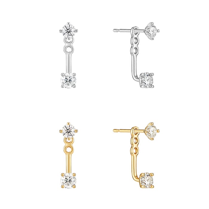 (シルバー925) モアサナイト イヤージャケット ピアス／Moissanite Ear Jacket Earring／韓国アクセサリー／韓国スタイル