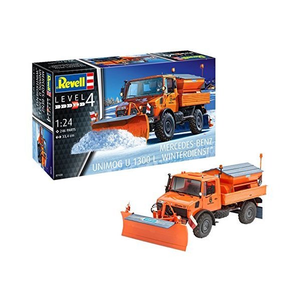 Revell 07438 Unimog U1300L Snowplough Mercedes-Benz U 1300 L Winterdienst, Multi Colour, 1:24 Scale