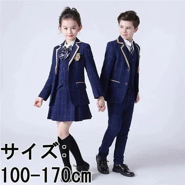 卒業式 スーツ 入学式 女の子 男の子 制服 紺 キッズ フォーマル カジュアル 小学生 中学生 大きいサイズ 七五三 韓国風 卒園式 入園式 卒服 ベスト シャツ追加可 ネイビー 100 110 1