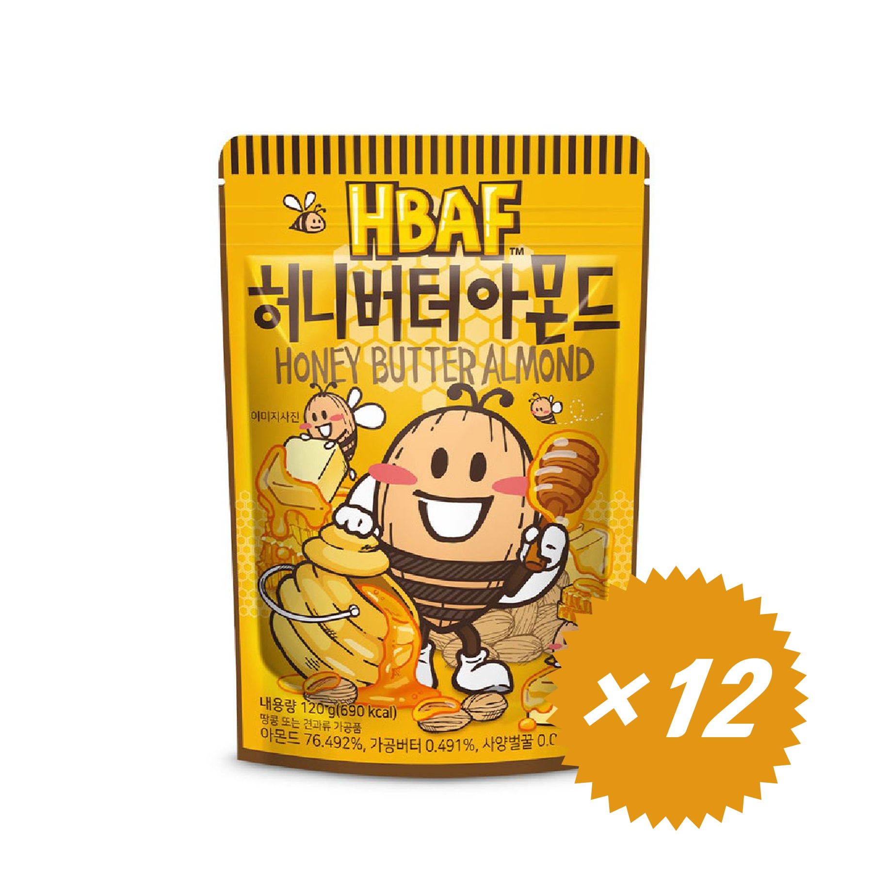 コスパ最強！[120g×12袋]ハニーバターアーモンド/ 甘じょっぱいハニーバターアーモンド/ 韓国人気お菓子/ ガーリックパン味アーモンド40g プレゼント