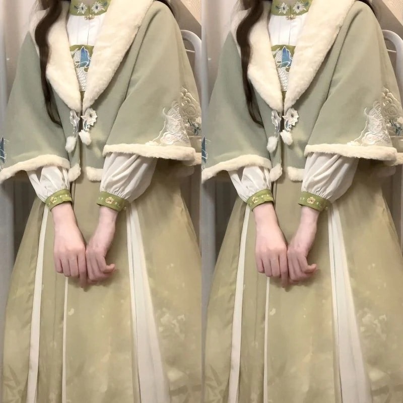 在库限りです! 特価【フルセット】デザイン雨上がり竜井新韓国cos元素マント上着ワンピースセット 13,778円