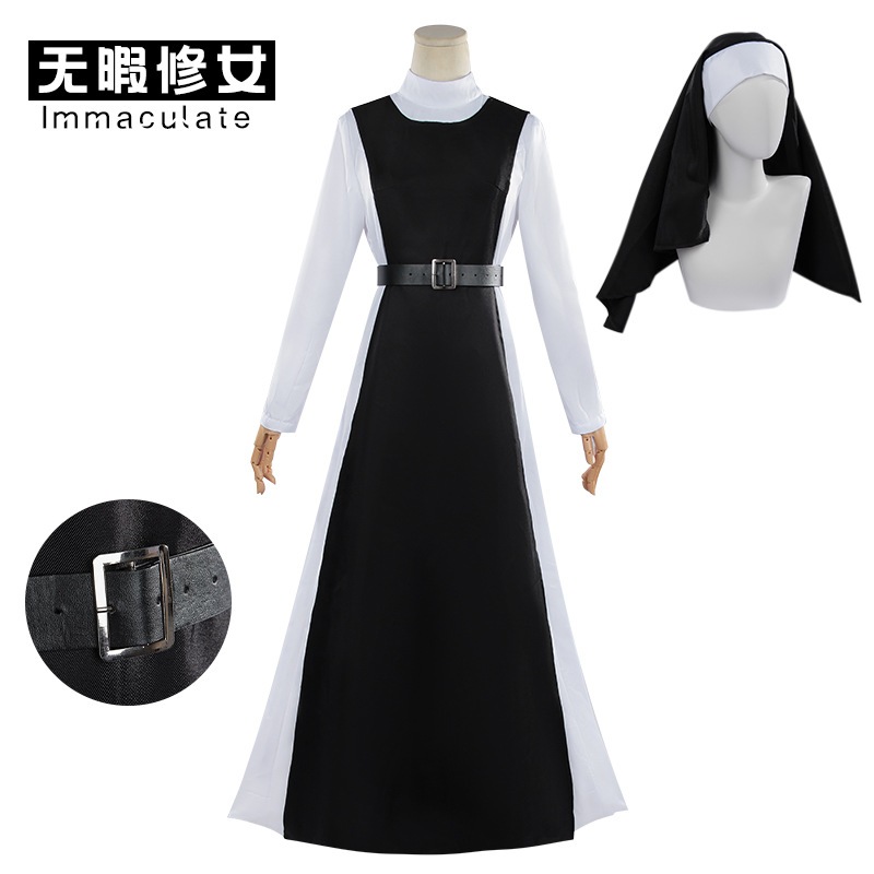 完璧なnun Cos Nunコスチュームハロウィーンロールプレイヴァージンメアリーコスプレ衣装