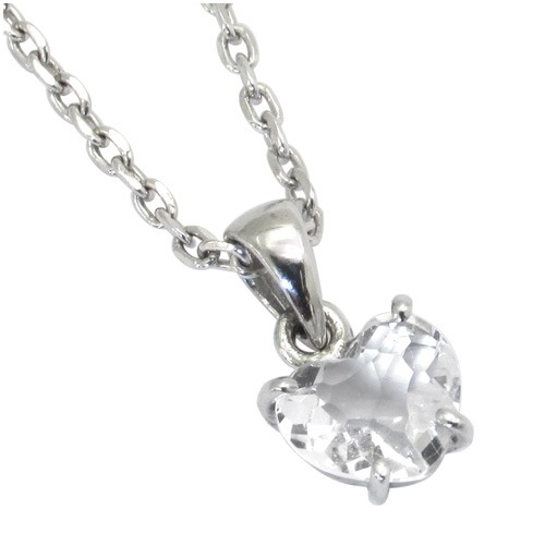 ハート型 カット水晶 シルバーネックレス 天然石 パワーストーン レディース 4月誕生石
