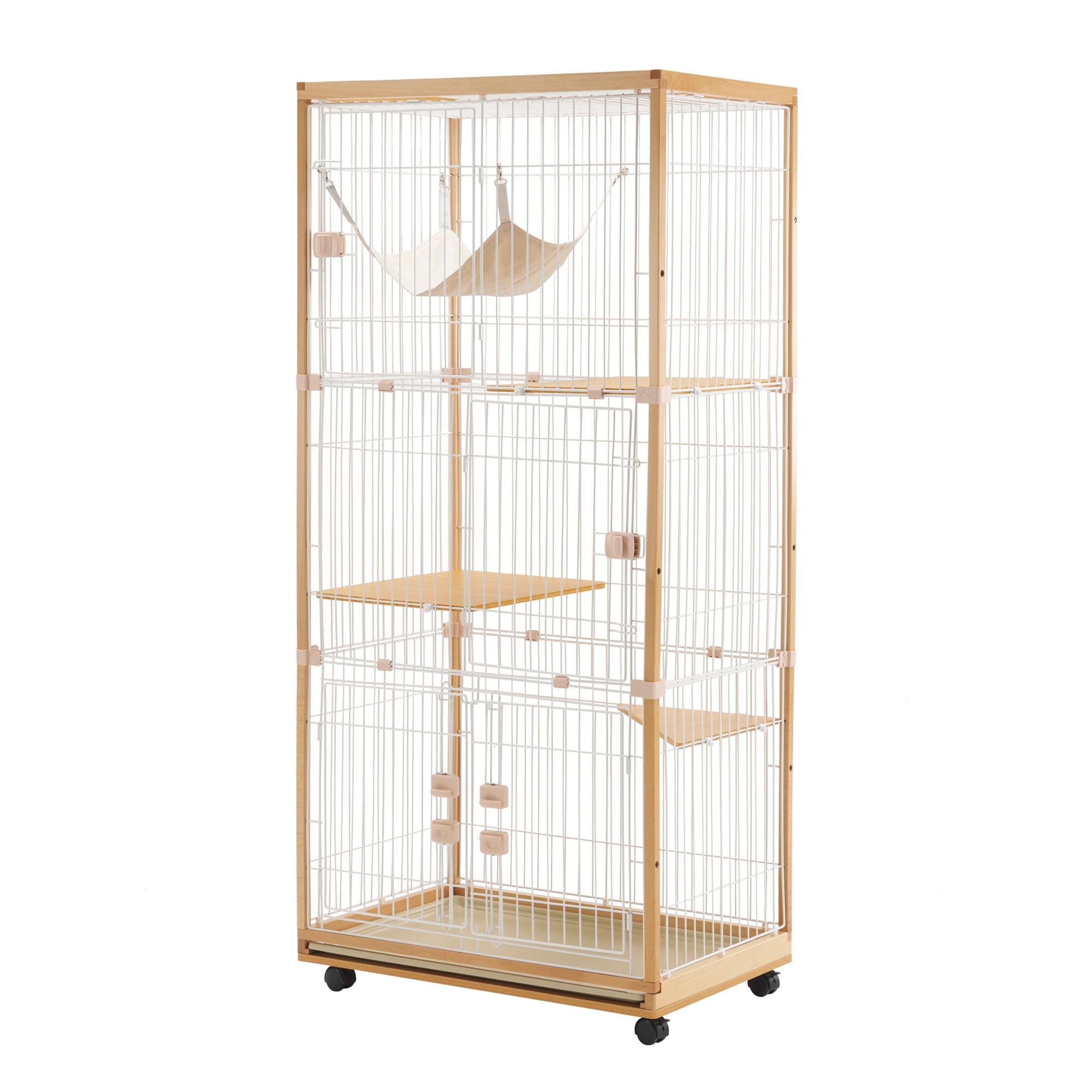 【国内発送 無-送料】405【2025年新仕様】【元SKU：TX294088】猫 ケージ キャットケージ 3段 木製フレーム ハンモック付 広々 大型 猫ゲージ 高級感 おしゃれ キャットハウス ネコ