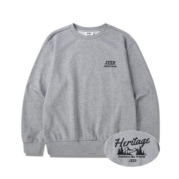JQ1SU892 メランジグレー 男女共用 ビッグヘリテージプリント スウェットシャツ