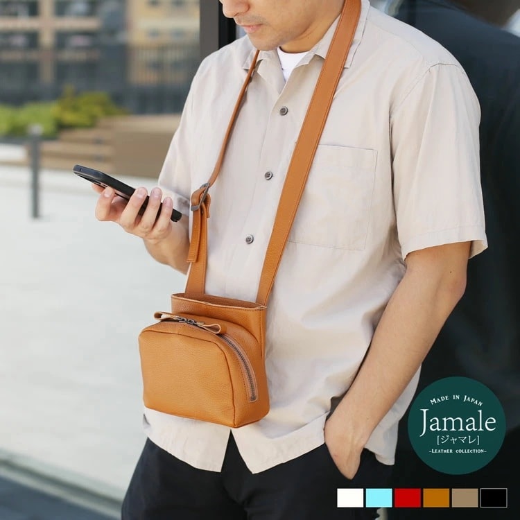 ショルダーバッグ メンズ 日本製 本革 普段使い 軽量 Jamale ジャマレ 牛革 レザー 斜め掛け バッグ 男性 シンプル 40代 50代 軽い ブラック レッド 大人バッグ プレゼント ギフト