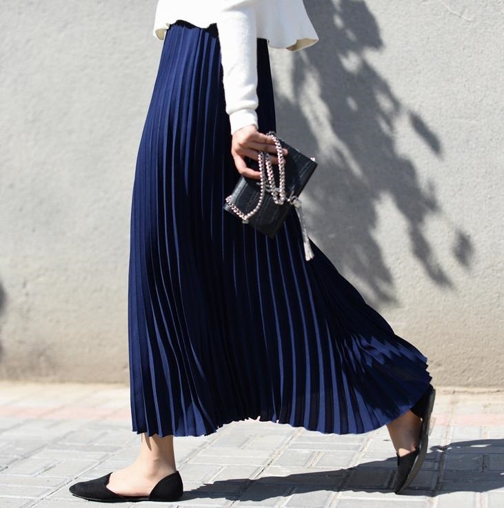 3087.シンプルカジュアル シフォンフィッシュテールロングスカート（ネイビーブルー）