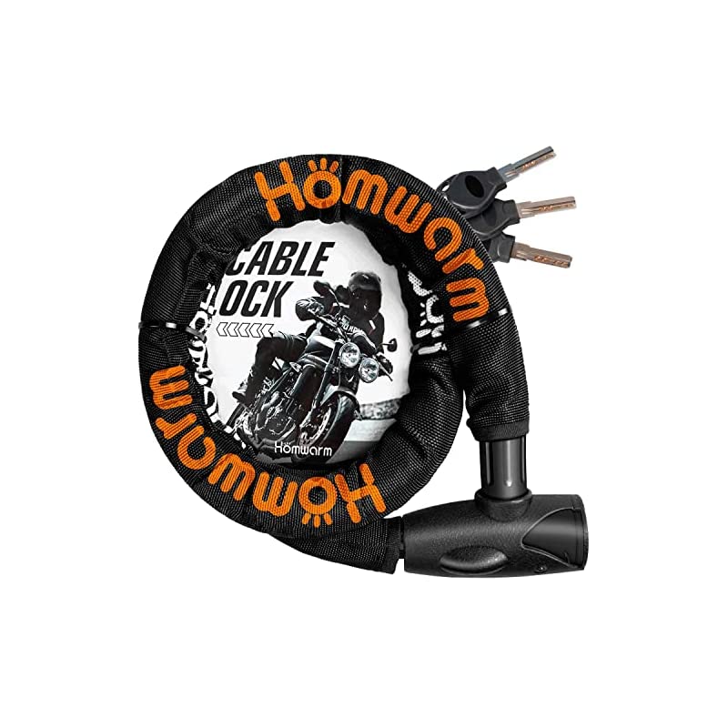 Homwarm バイクロック チェーンロック バイク 自転車 ワイヤーロック φ(直径)22mm1200ｍｍ 頑丈 盗難防止 鍵3本セット (ブラック)