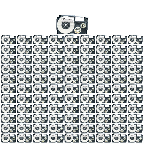 カシオ用 ネームランド 互換 テープカートリッジ XR-12WE ラベル 100個セット 12mm／白テープ／黒文字