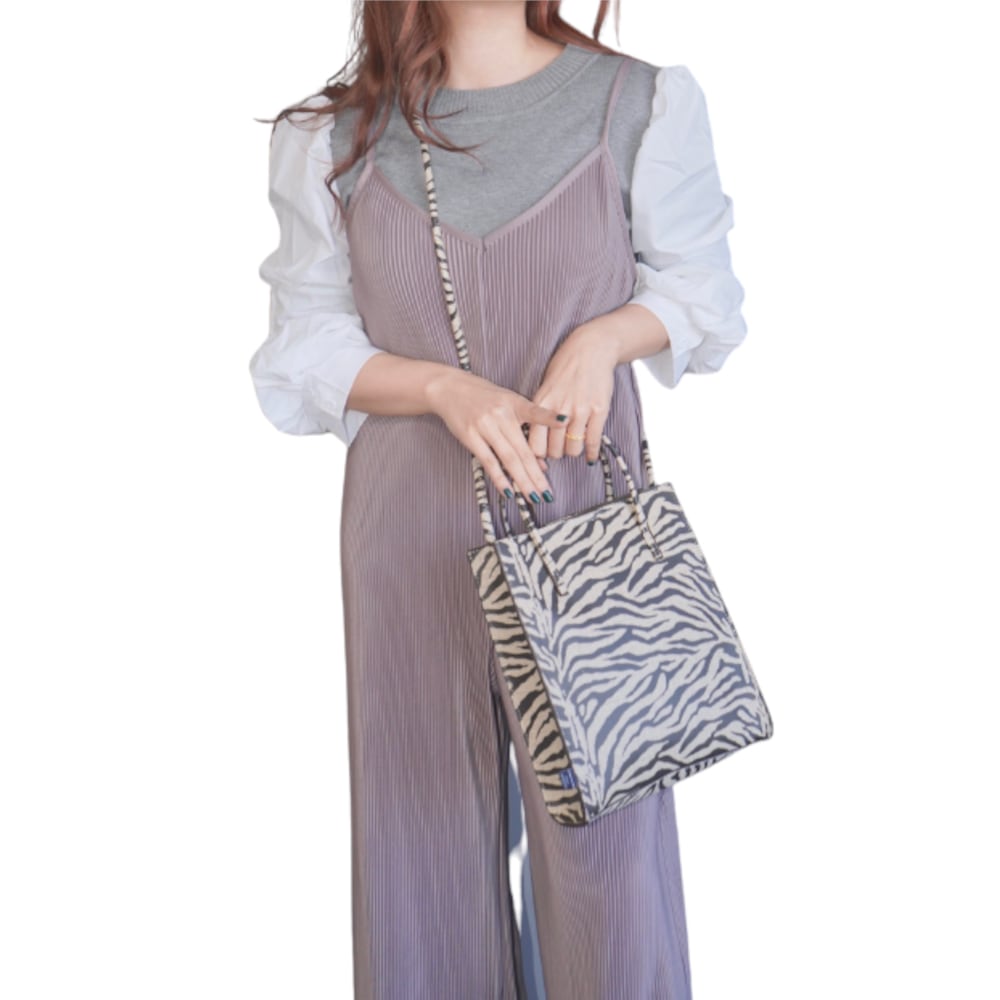 Puff Sleeve Blouse Docking Tops (light gray) A,D,G レディース トップス