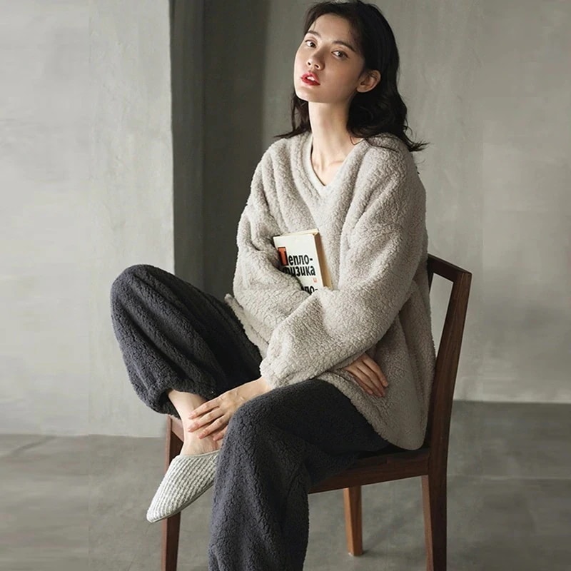 3日以内出荷「厚手加絨」保温パジャマ珊瑚絨モデル丸首カバーモコモコ部屋着 【メガ割】