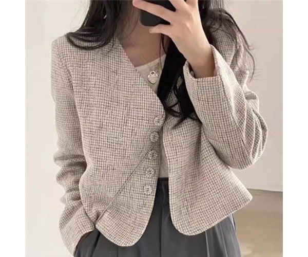 レディース ジャケット コート アウター 上着 ウール ノーカラーコート ノーカラージャケット ショート 長袖 Vネック 襟なし ノーカラー フェミニン 前開き 異国風 ボタン かわいい 大人可愛い