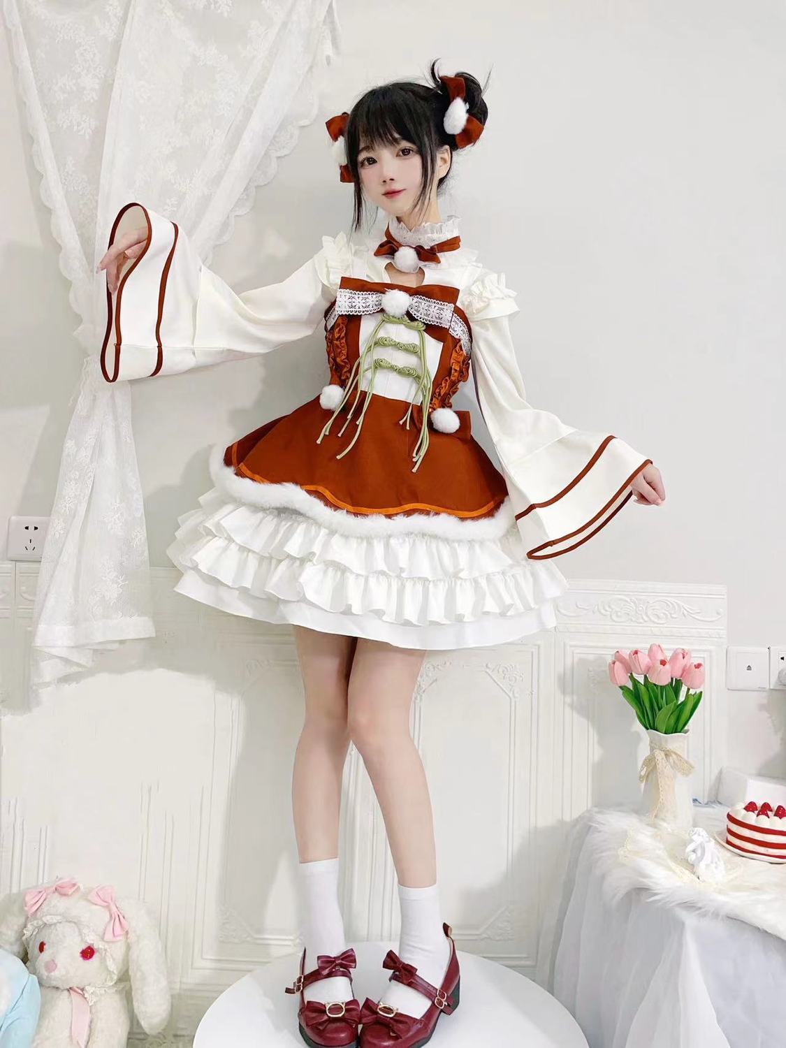 タコスプレ チャイナ風 漢要素冬にロングドレス 成人式 ワンピース秋冬 チャイナドレスを改良した新年服壱軟鯉新年服の少女 韓国ファッション30%制限