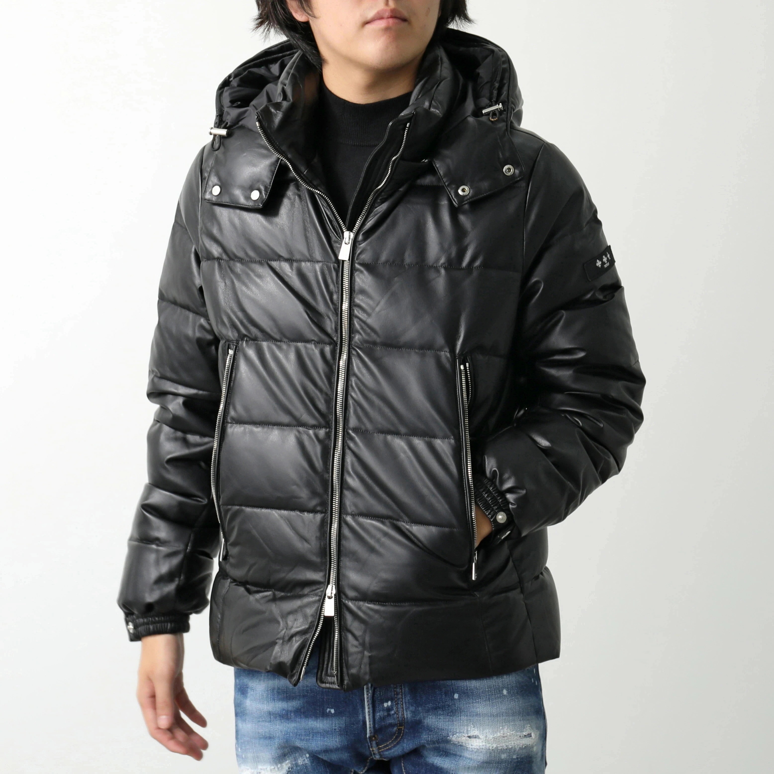 TATRAS タトラス ダウンジャケット RUISUN ルイスン MTAT24A4866-D メンズ フード付 エコレザー BLACK