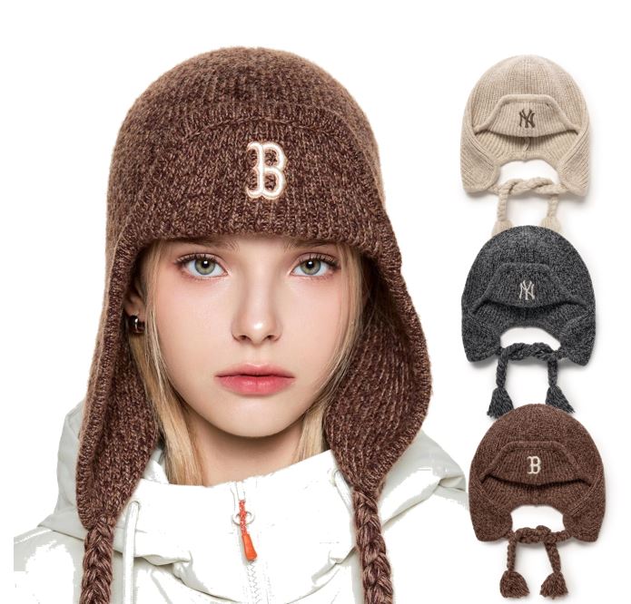 Vintage ぼかし Earflap Beanie (3ABNV0356-50CRS,3ABNV0356-43BRS, 3ABNV0356-50BKS)