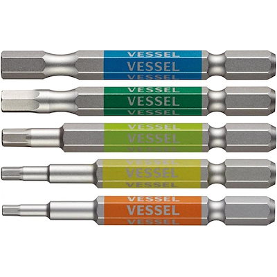 他サイト： ベッセル(VESSEL) 40V対応 片頭ヘックス 剛彩ビット 5本組 対辺2.5/3/4/5/6×65 GS5P-31の商品画像