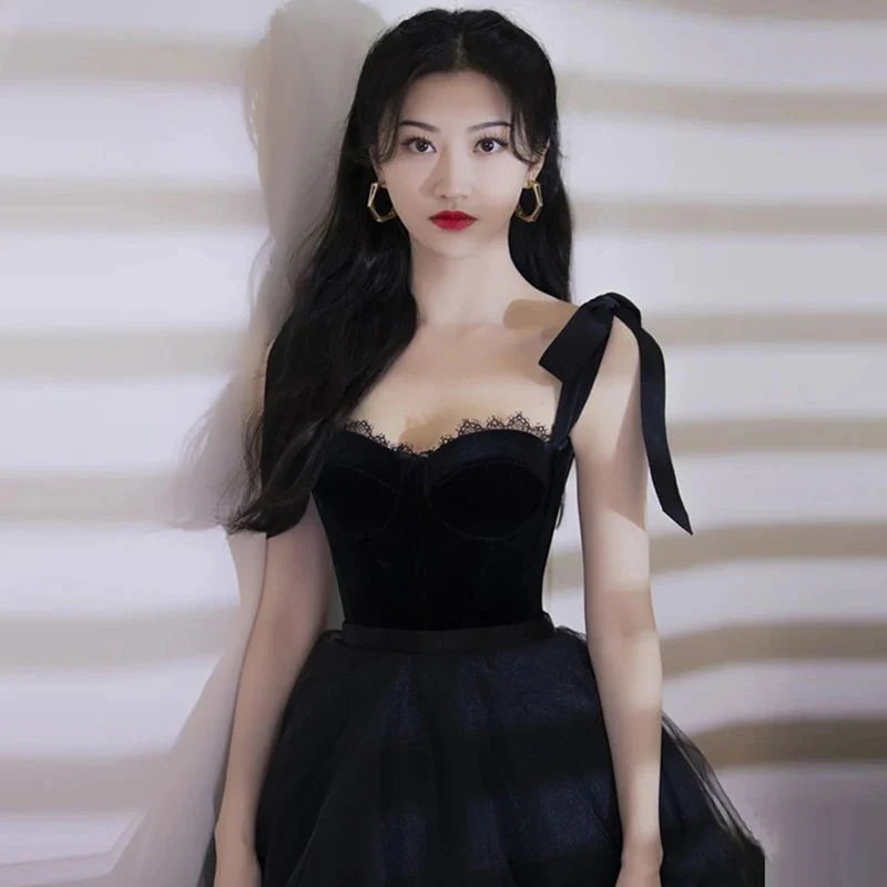 ブラックイブニングドレス2025 新作上品な宴会司会者ワンピース 気質 結婚式 演奏会 発表会 卒業式 成人式 同窓会 ドレス