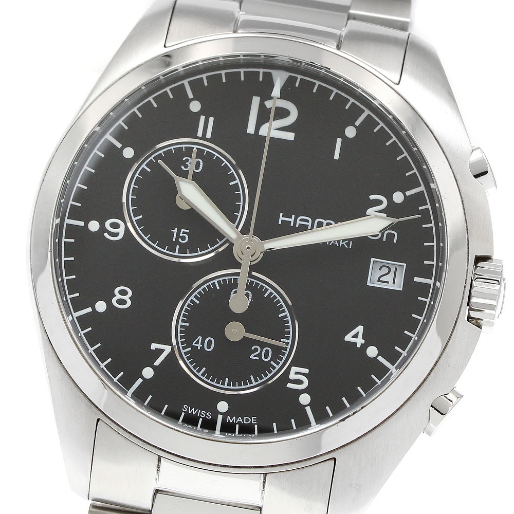 ハミルトン HAMILTON H765120 カーキ パイロット クロノグラフ デイト クォーツ メンズ 良品 _939209【中古】