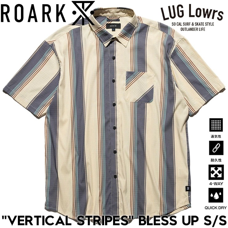 ROARK ロアーク シャツ メンズ 半袖シャツ ストライプシャツ 速乾 ストレッチ BLESS UP VERTICAL STRIPES RWJ1225-IOY 26SU 日本代理店正規品