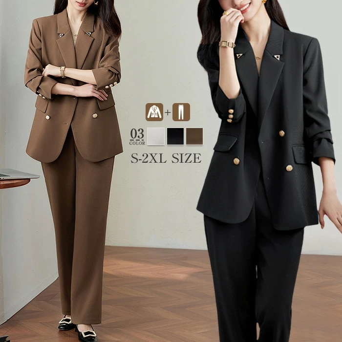 【早い者勝ちタイムセール】スーツ レディース セットアップ Vネック 洗える 2点セット パンツスーツ 長袖 ロング丈 ビジネス リクルート オールシーズン 春 夏 秋 冬 大きいサイズ 上品 入学式
