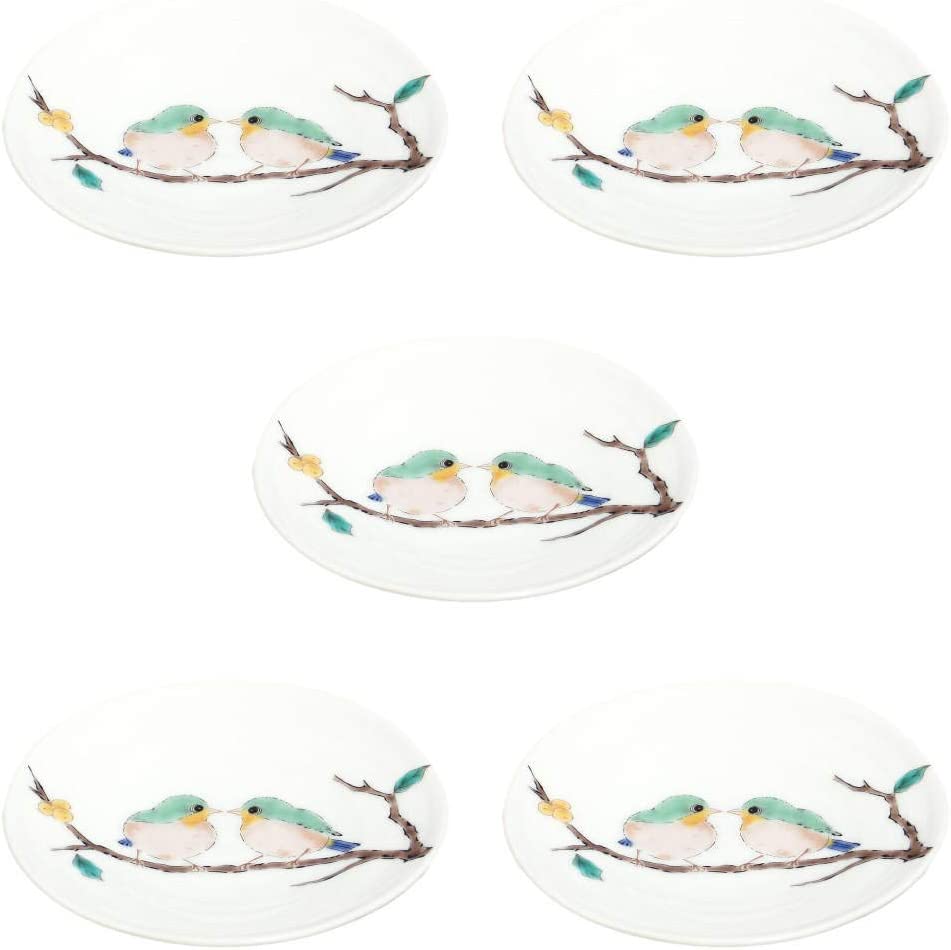 九谷焼 青郊窯 3号 皿揃 (5枚セット) めじろ SK-180