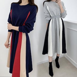 ワンピース ロングワンピース 配色 ワンピース きれいめ 裏起毛 体型カバー レディース ワンピース パーカー 秋冬 着痩せ 大人 20代 30代 40代
