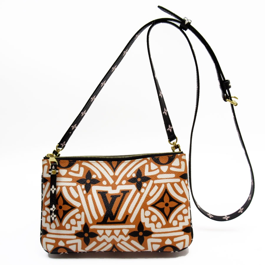 ルイ ヴィトン LOUIS VUITTON 斜め掛けショルダーバッグ LVクラフティ ポシェット ドゥーブル ジップ コーティングキャンバス ブラウン/ブラック/ホワイト ゴールド レディース M69