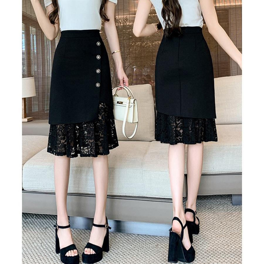 タイトスカート レース切り替えスカート黒【ゆうパケット可】
