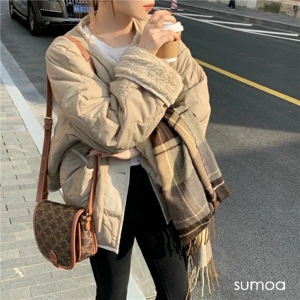 【急速出荷】ボアジャケット　リバーシブル　キルティングコート　キルティング　　ノーカラー　ファー　レディース　ブルゾン　ジャンパー　カジュアルジャケット　アウター フライト　秋冬　中綿　ミリタリージャ