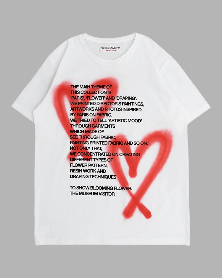 【THE MUSEUM VISITOR】 HEART SPRAYED T-SHIRTS : WHITE