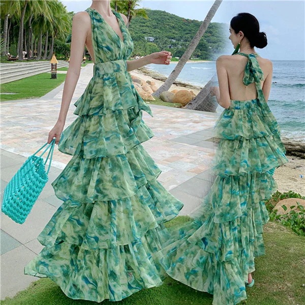 【20点セット】ワンピース レディース シフォン リゾート ロング シフォン Aライン ハワイ 沖縄 旅行用 大人 20代 30代 40代 可愛い シンプル お洒落 ふんわり フェミニン 薄手 Vネッ