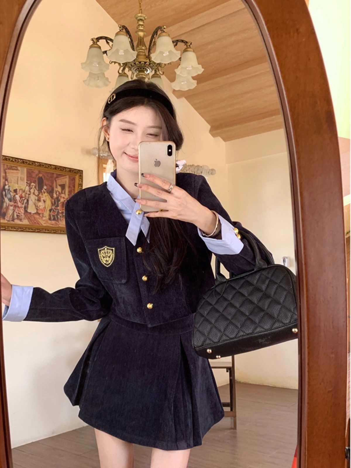 オールインワンセットアップセットアップ2点セット コーデュロイスーツ フェイクツーピーストップス+ミニスカート羽織り高校生長袖レトロきれいめカジュアルシルエット韓国学生通学OL通勤ファッション系フ