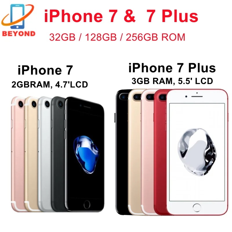Apple-iPhone 7plus,ロック解除された携帯電話,32GB, 128GB, 256GB,4.7インチ,5.5インチ,唇,液晶,12mp,4g lte,クアッドコアiOSNFCオリジ