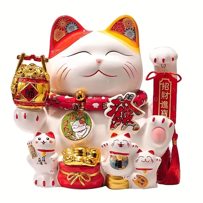 招き猫貯金箱10インチカーニバル風幸運インテリアギフト