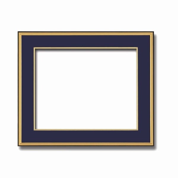 和額黒い縁に金色フレーム　日本画額　色紙額　木製フレーム　黒金　色紙F10サイズ（530455mm）　紺