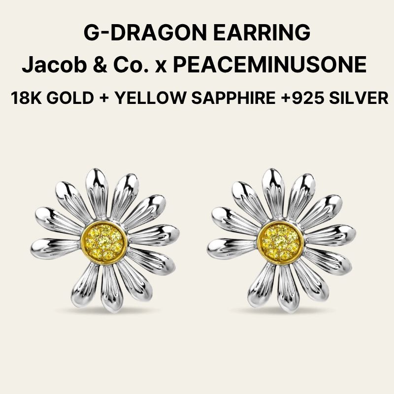 [限定版] Jacob & Co. x PEACEMINUSONE EARRING 18K GOLD + YELLOW SAPPHIRE +925 SILVER G-DRAGON EARRING