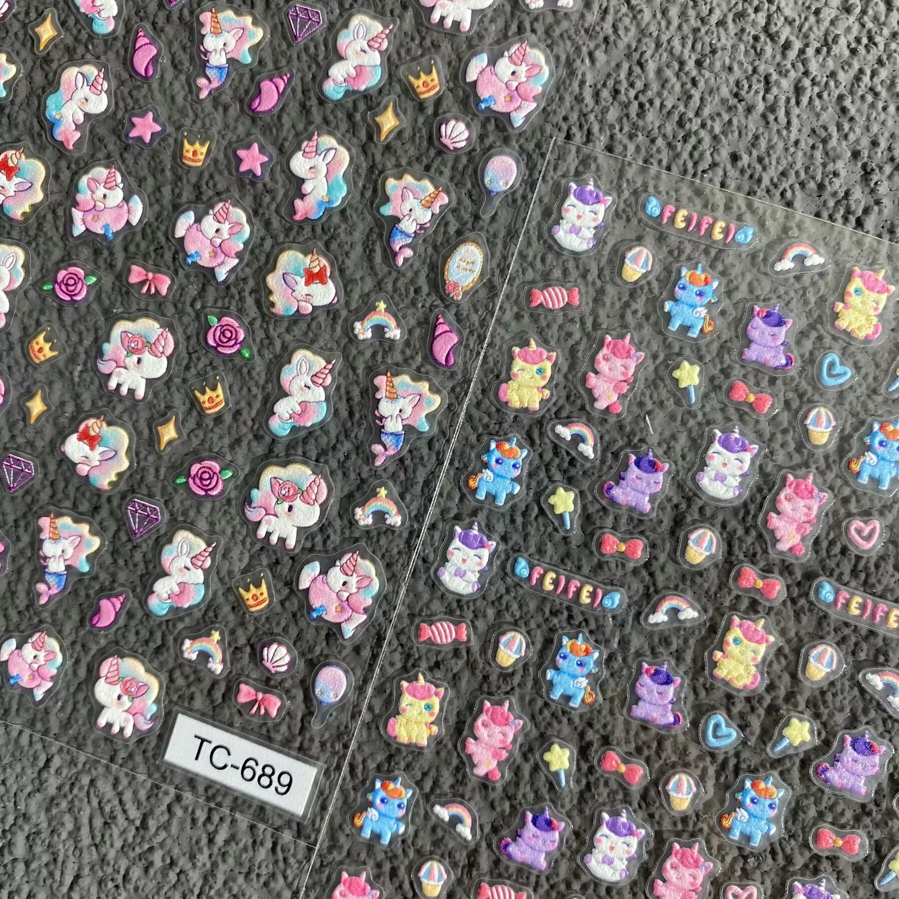 【200点セット】【送料無料】可愛いカートゥーンポニーポーリーネイルシールエンボスユニコーン手帳携帯ケースウォーターコップネイル