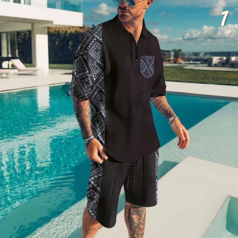 【新作登場】セットアップ メンズ 上下セット 吸ドライメッシュカジュアルTシャツ半袖 絵柄 涼感　ひんやりトレーニングウェア ウエストゴム 薄手