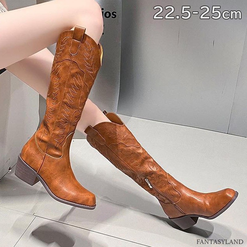 ロングブーツ 大きいサイズ ロング ブーツ レディース 刺繍 疲れない 幅広 甲高 履き口 ふくらは