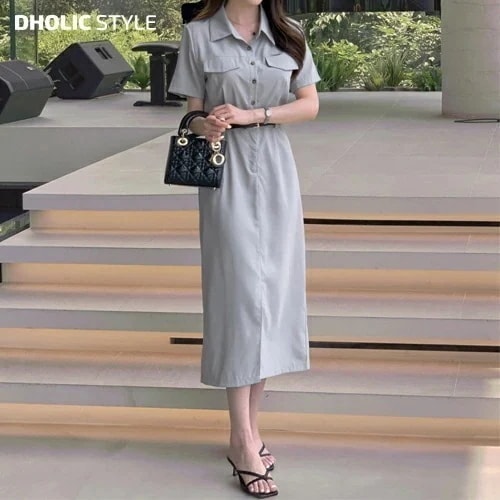 ベルト付ボタン半袖シャツワンピース・p546836