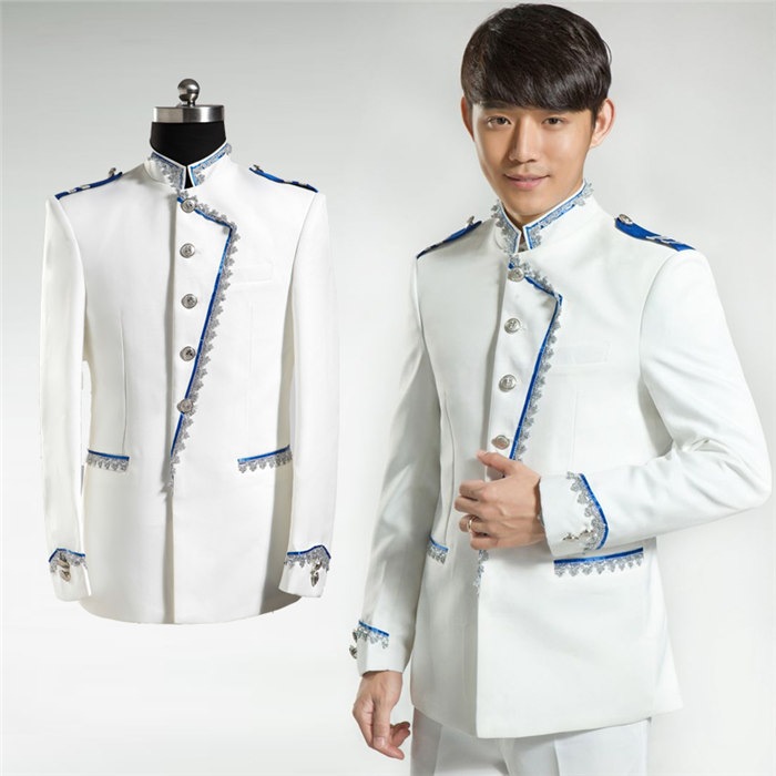 ホワイト　メンズ　スーツ　スーツセット　上下セット　タキシード　メンズ タキシード パンツ　ベルト　演出服 華麗な王族服 王子様 ヨーロッパ風 復古風 コスプレ衣装　宮廷服　コスチューム　貴族服