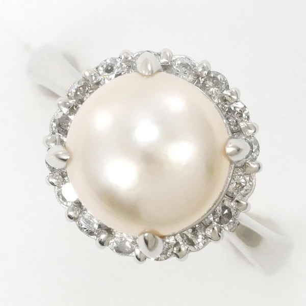 PT900 プラチナ リング 11号 パール(真珠) 約9mm ダイヤ 0.40 ジュエリー 中古